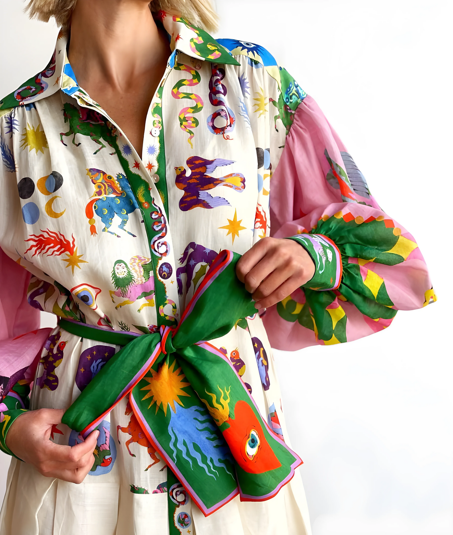 Vestido de Verano Largo Estampado Elegante con Manga Larga