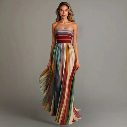 Vestido de Verano Largo Estampado Elegante con Plisado