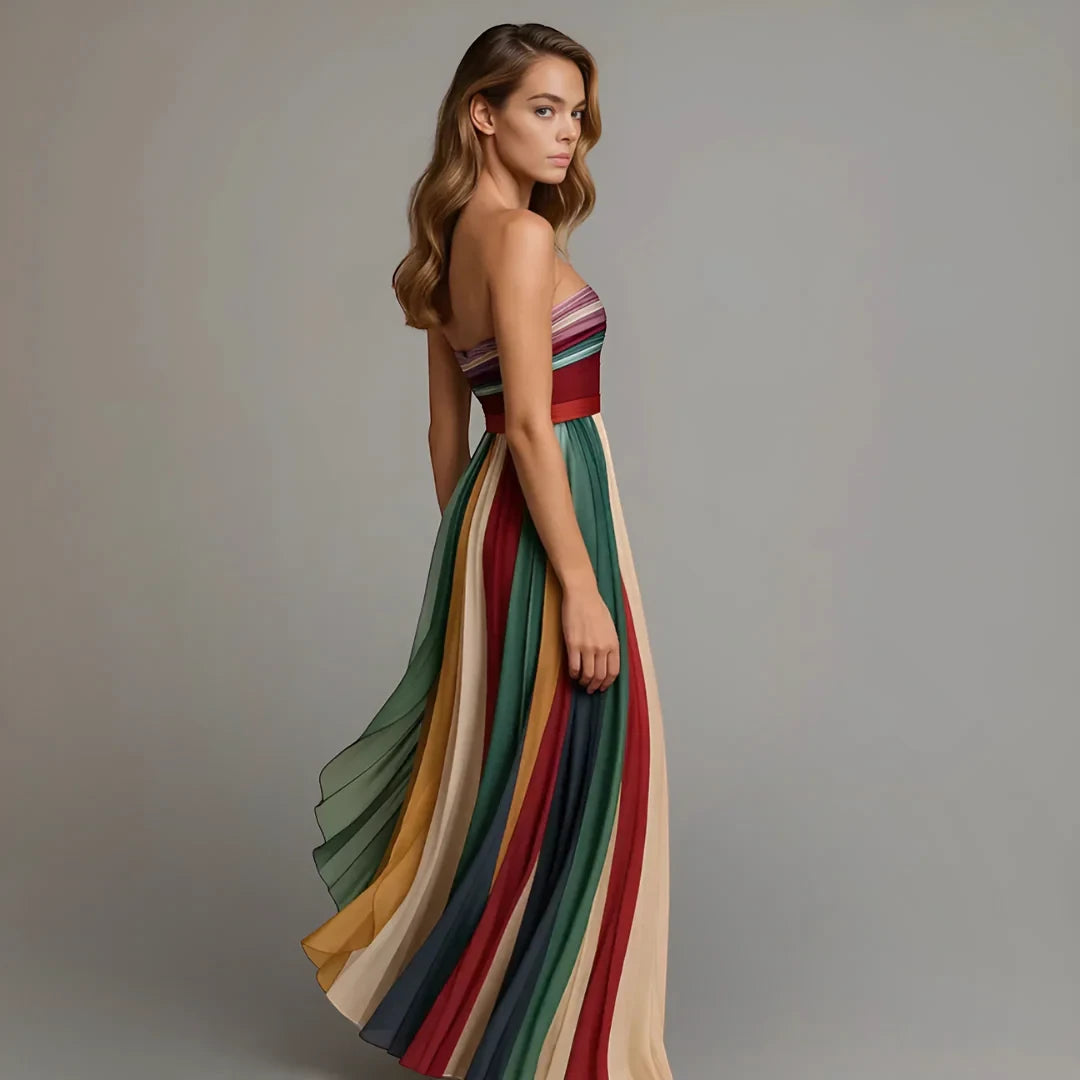Vestido de Verano Largo Estampado Elegante con Plisado
