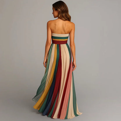 Vestido de Verano Largo Estampado Elegante con Plisado