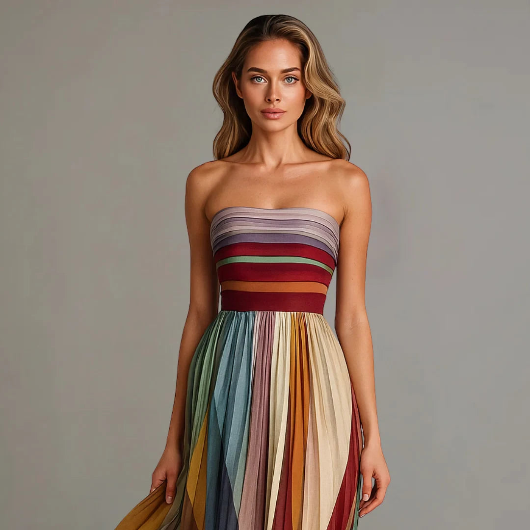 Vestido de Verano Largo Estampado Elegante con Plisado