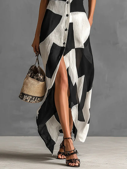 Vestido de Verano Largo Estampado con Botones