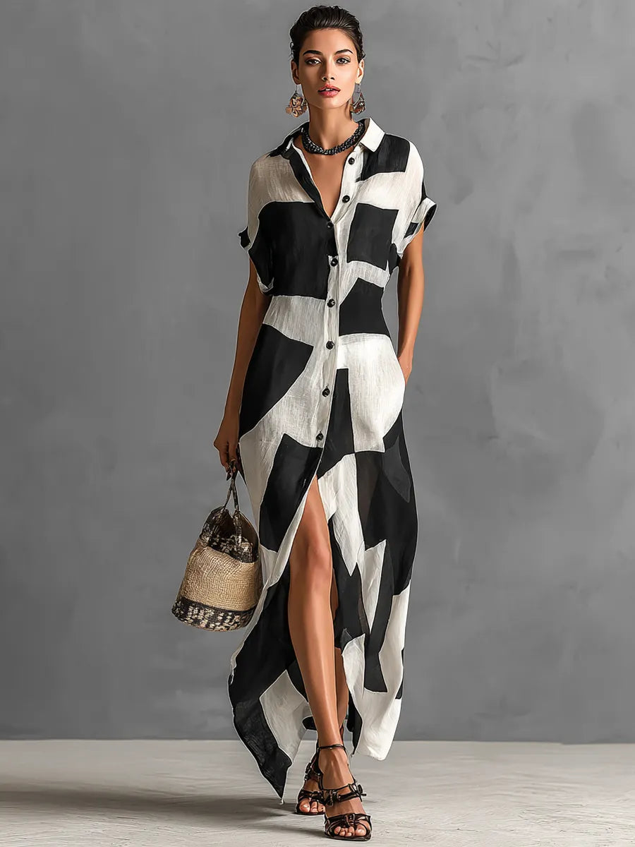 Vestido de Verano Largo Estampado con Botones