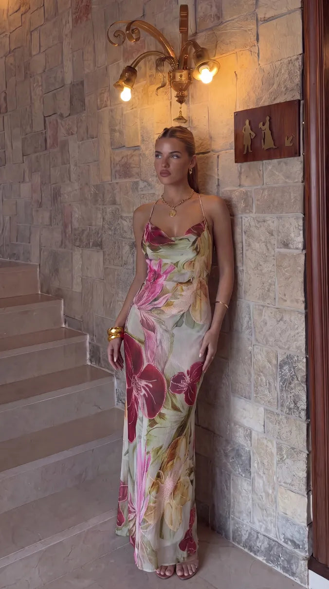 Vestido de Verano Largo Floral con Espalda Descubierta