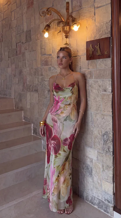 Vestido de Verano Largo Floral con Espalda Descubierta
