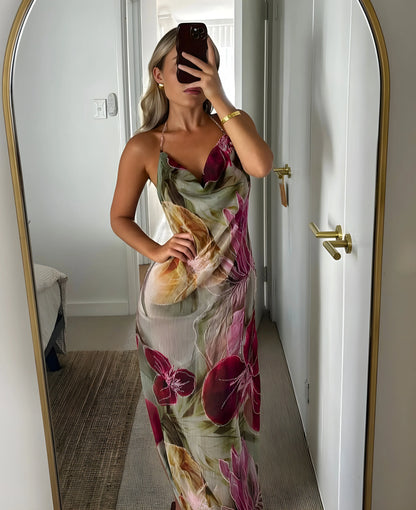Vestido de Verano Largo Floral con Espalda Descubierta