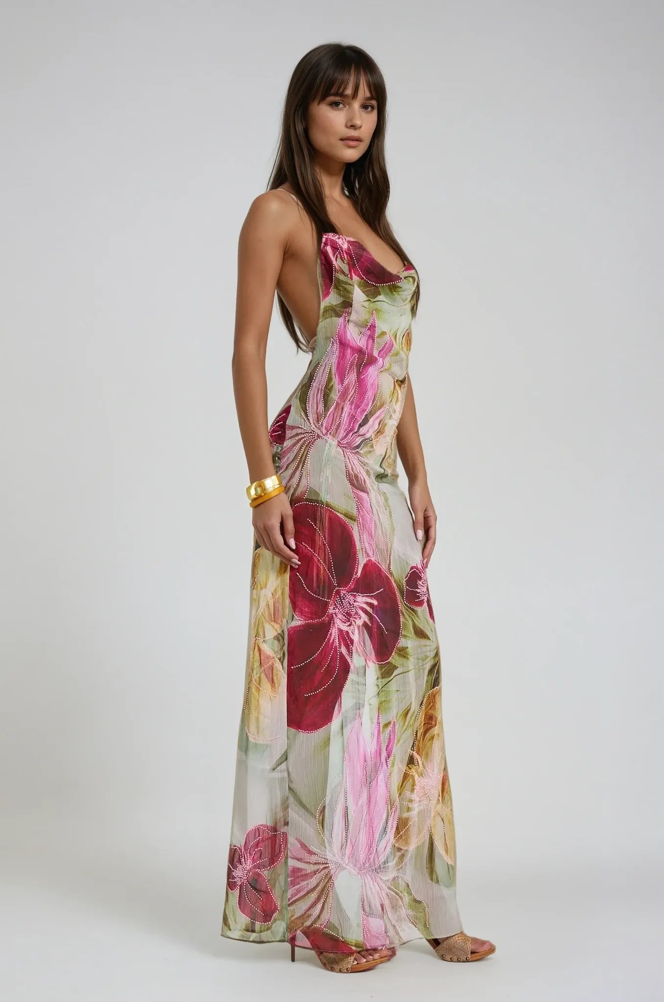 Vestido de Verano Largo Floral con Espalda Descubierta