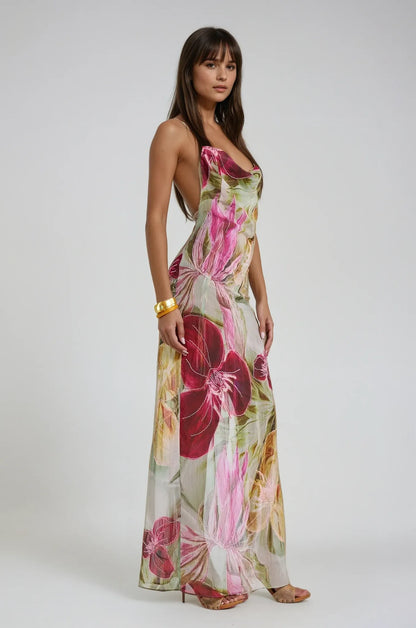 Vestido de Verano Largo Floral con Espalda Descubierta