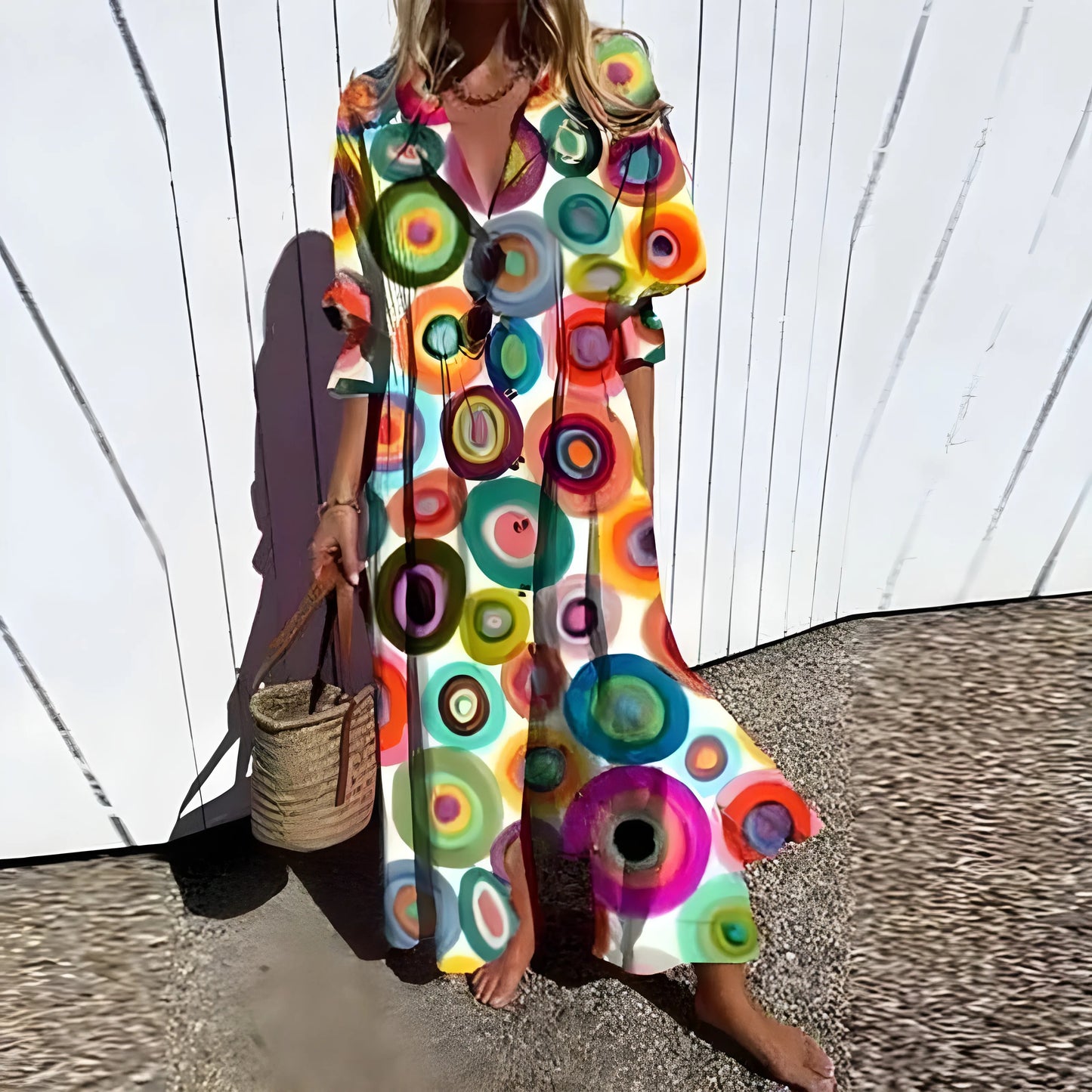 Vestido de Verano Largo Flores Boho con Manga Larga