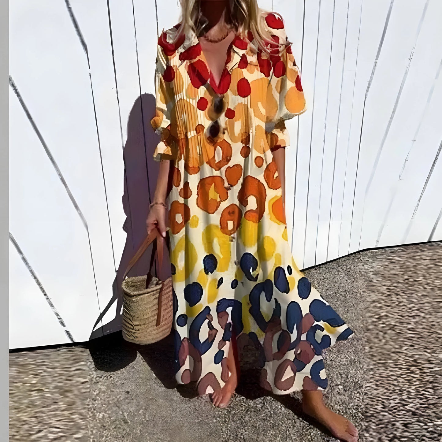 Vestido de Verano Largo Flores Boho con Manga Larga