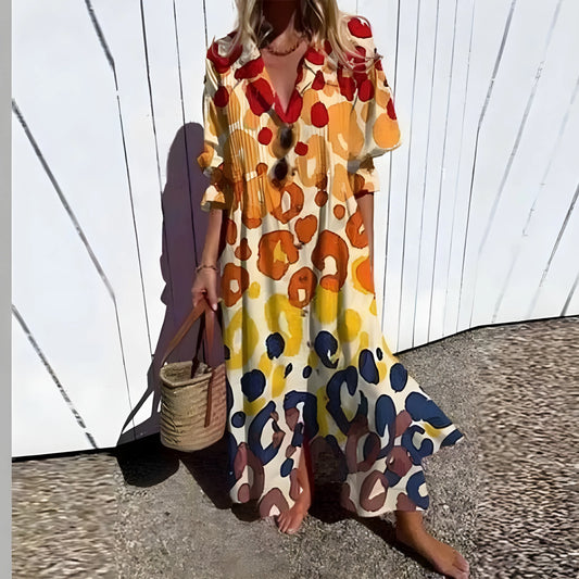 Vestido de Verano Largo Flores Boho con Manga Larga