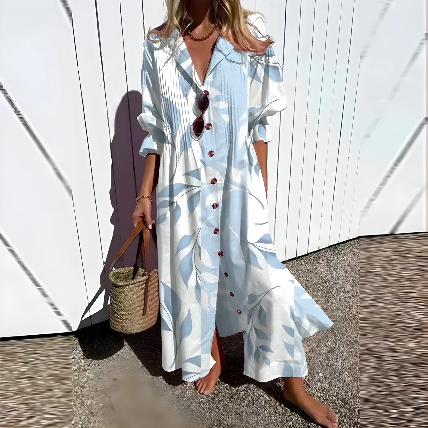 Vestido de Verano Largo Flores Boho con Manga Larga