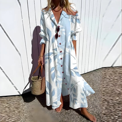 Vestido de Verano Largo Flores Boho con Manga Larga
