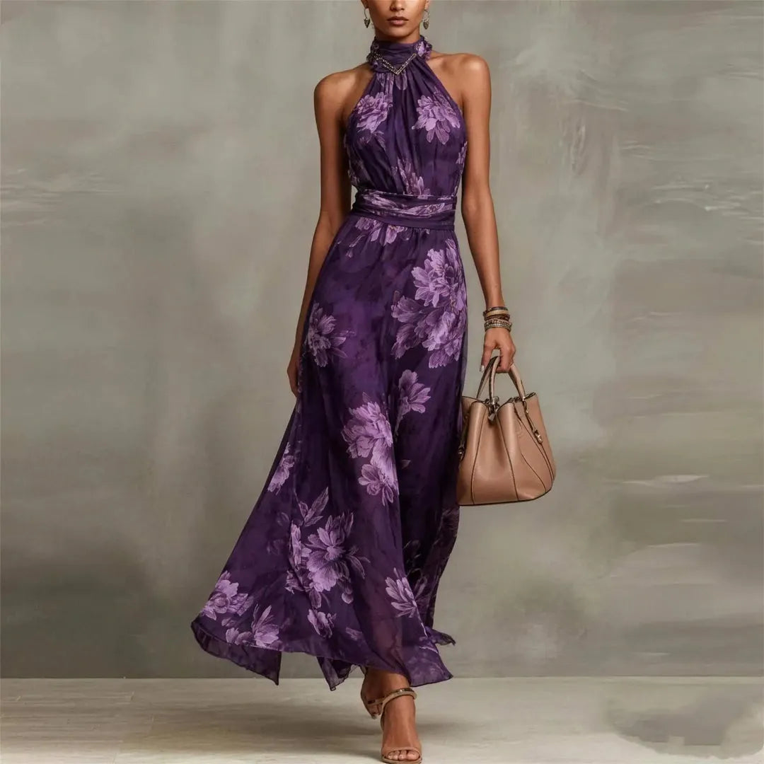 Vestido de Verano Largo Flores Elegante con Cuello Halter
