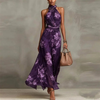 Vestido de Verano Largo Flores Elegante con Cuello Halter