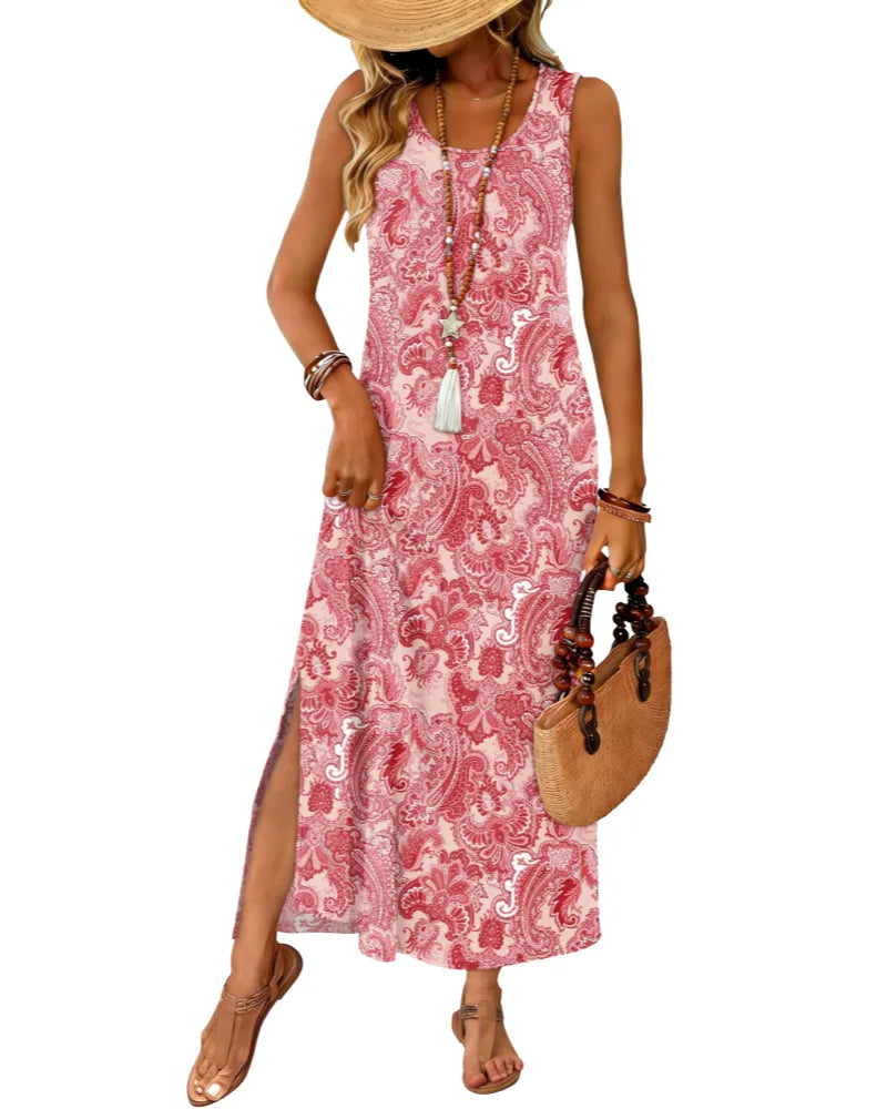 Vestido de Verano Largo Fluido Casual con Abertura Lateral