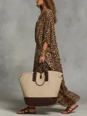 Vestido de Verano Largo Leopardo Boho con Detalle Fruncido