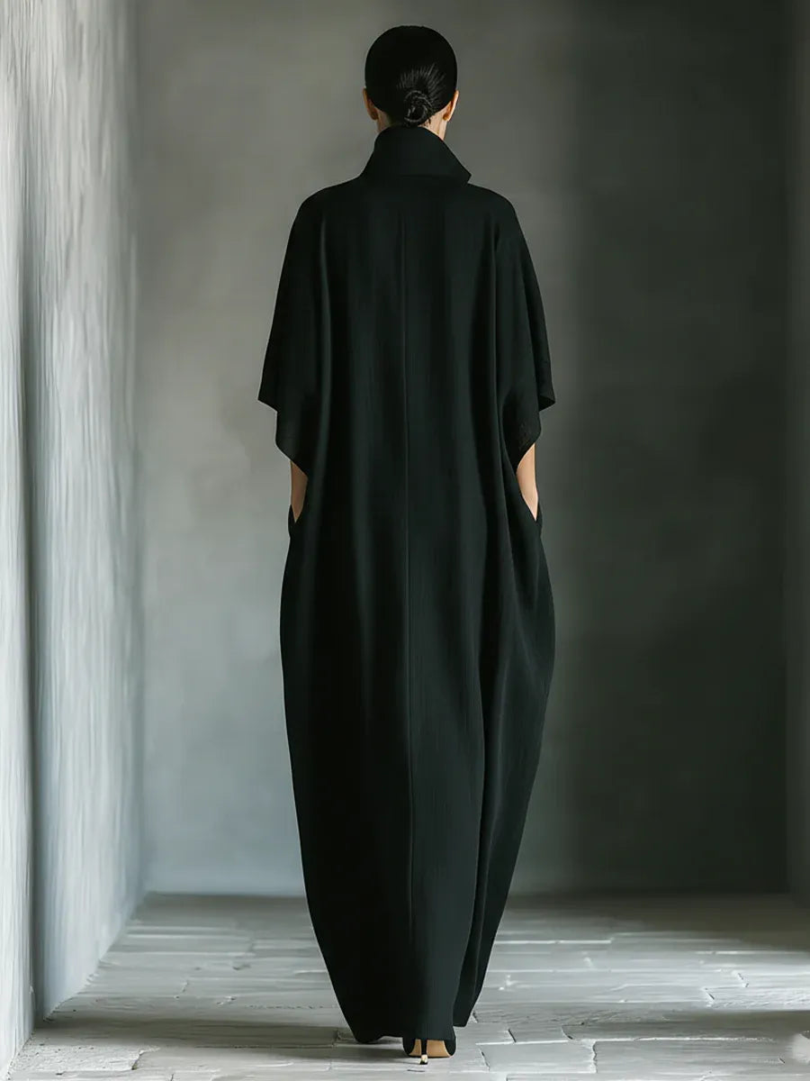 Vestido de Verano Largo Negro Elegante con Manga Kimono