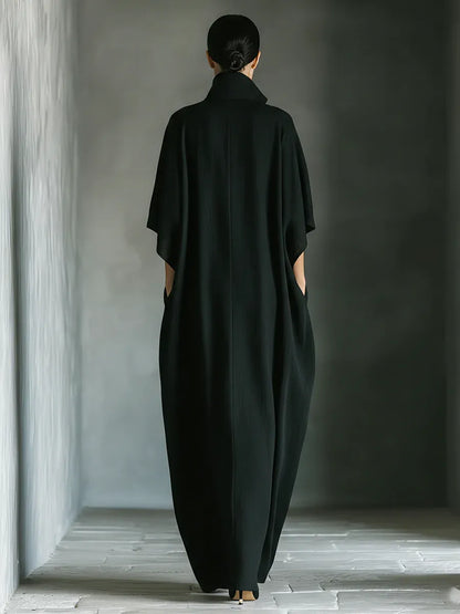 Vestido de Verano Largo Negro Elegante con Manga Kimono