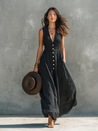 Vestido de Verano Largo Negro Elegante con Tirantes