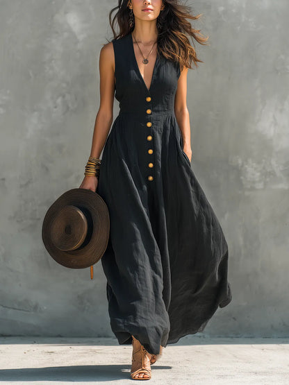 Vestido de Verano Largo Negro Elegante con Tirantes