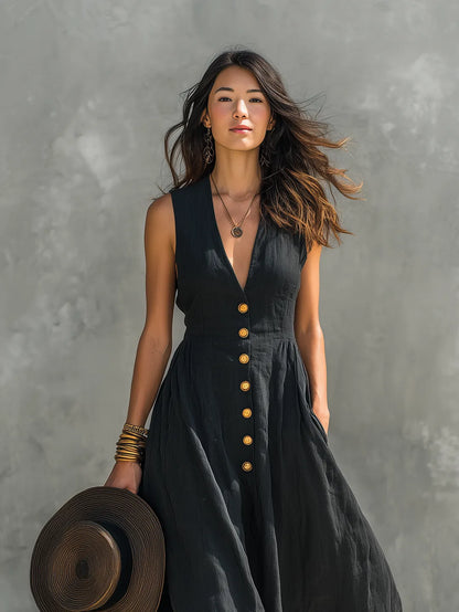 Vestido de Verano Largo Negro Elegante con Tirantes