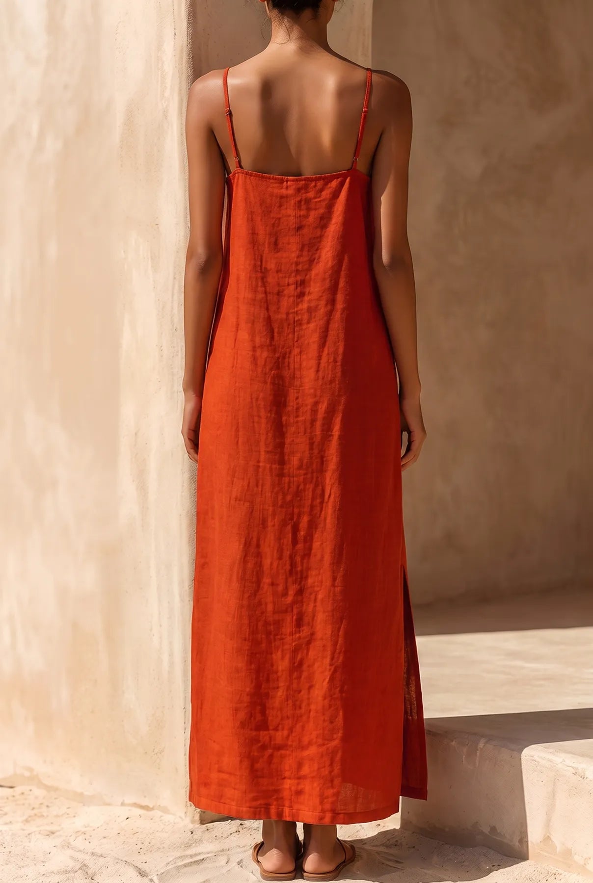 Vestido de Verano Largo Rojo Boho con Tirantes
