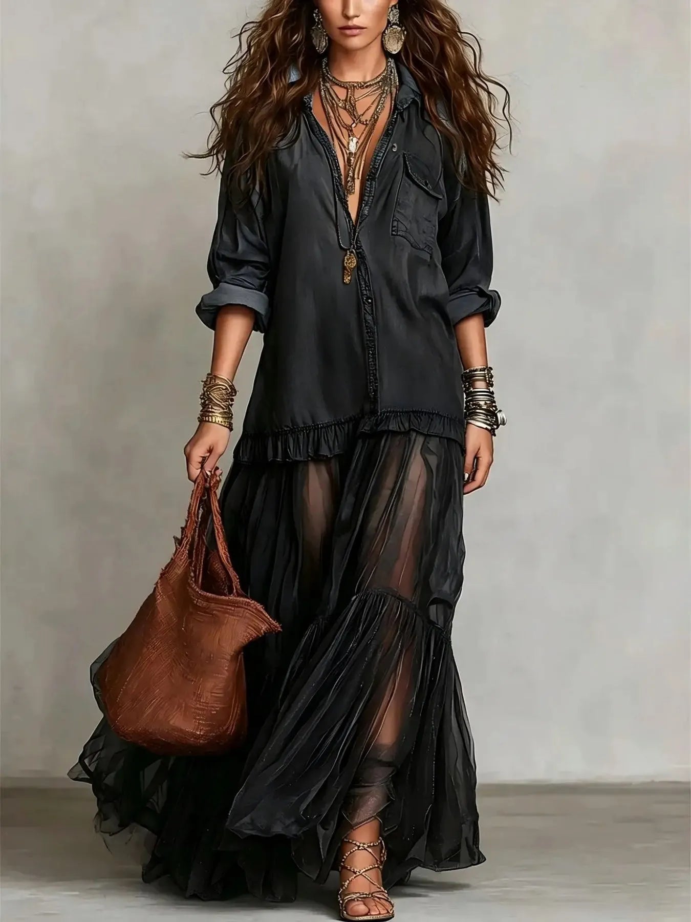Vestido de Verano Largo Vaquero con Manga Larga