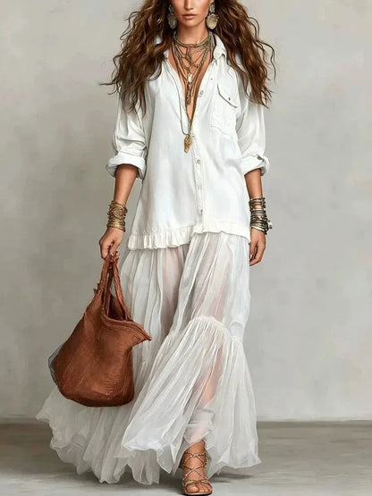 Vestido de Verano Largo Vaquero con Manga Larga