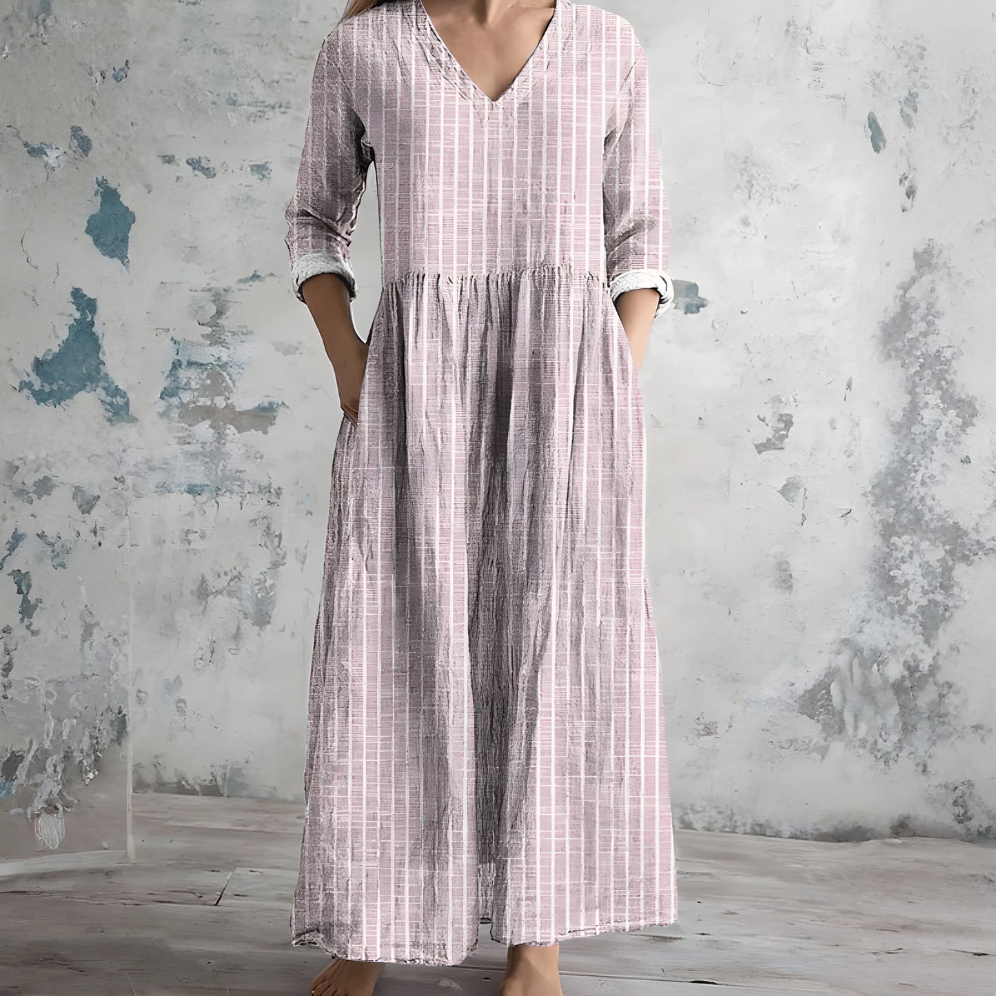 Vestido de Verano Largo Vintage Casual con Manga Larga
