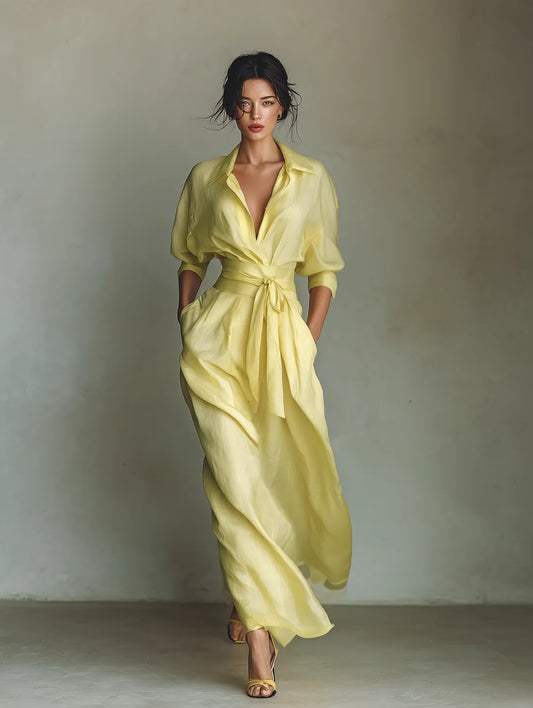 Vestido de Verano Largo Vintage Elegante con Manga Corta