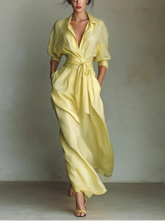 Vestido de Verano Largo Vintage Elegante con Manga Corta