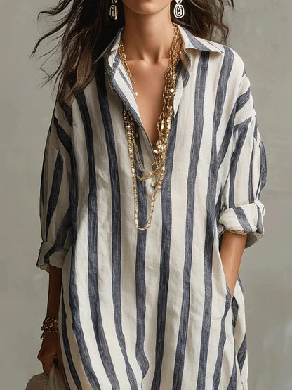 Vestido de Verano Largo a Rayas Boho con Escote en Pico