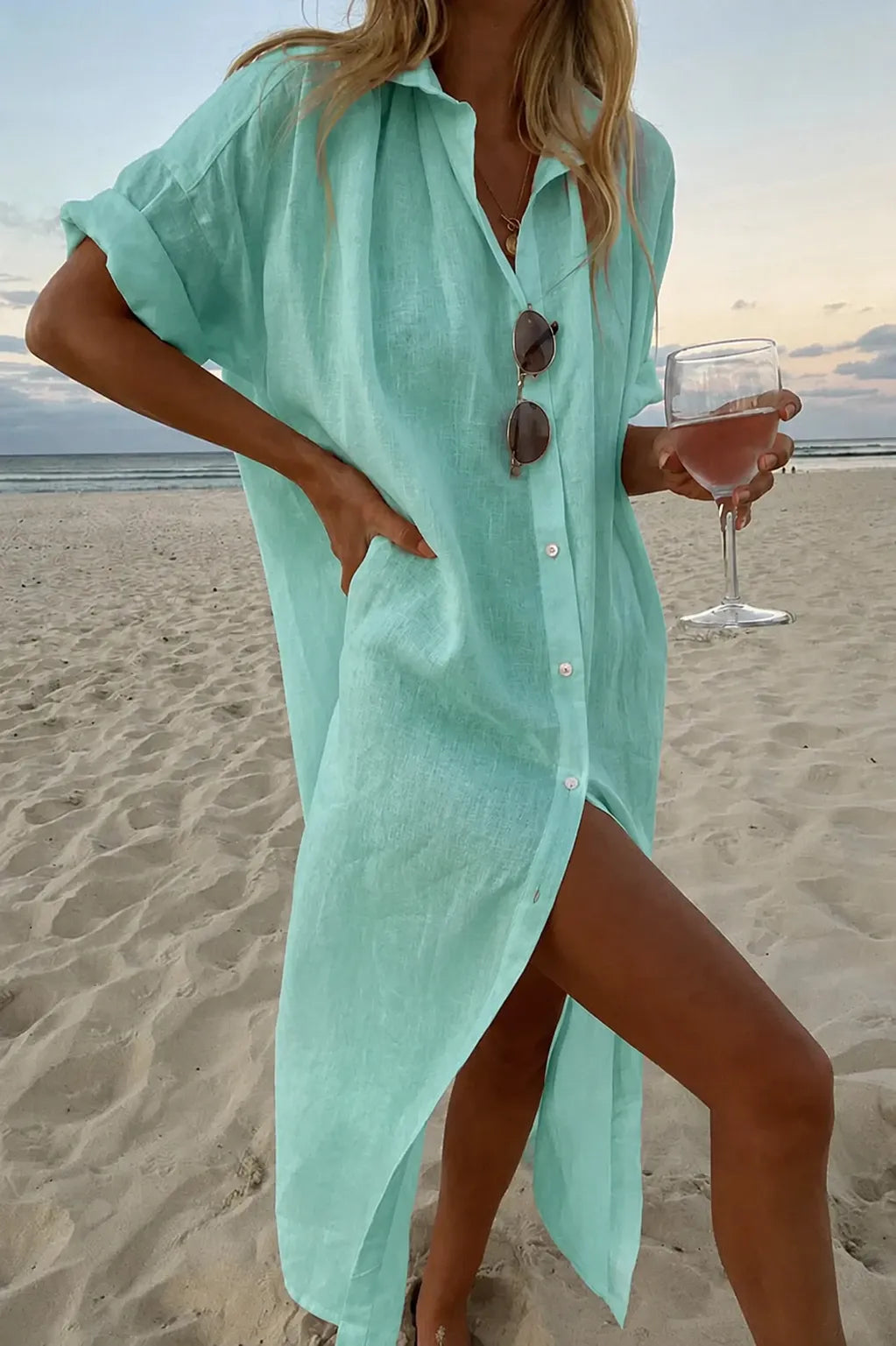 Vestido de Verano Largo Casual Elegante con Manga Corta