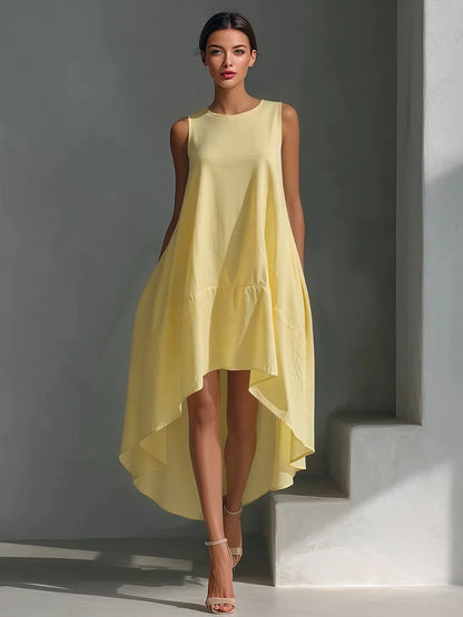 Vestido de Verano Midi Asimétrico Casual  y Sin Mangas