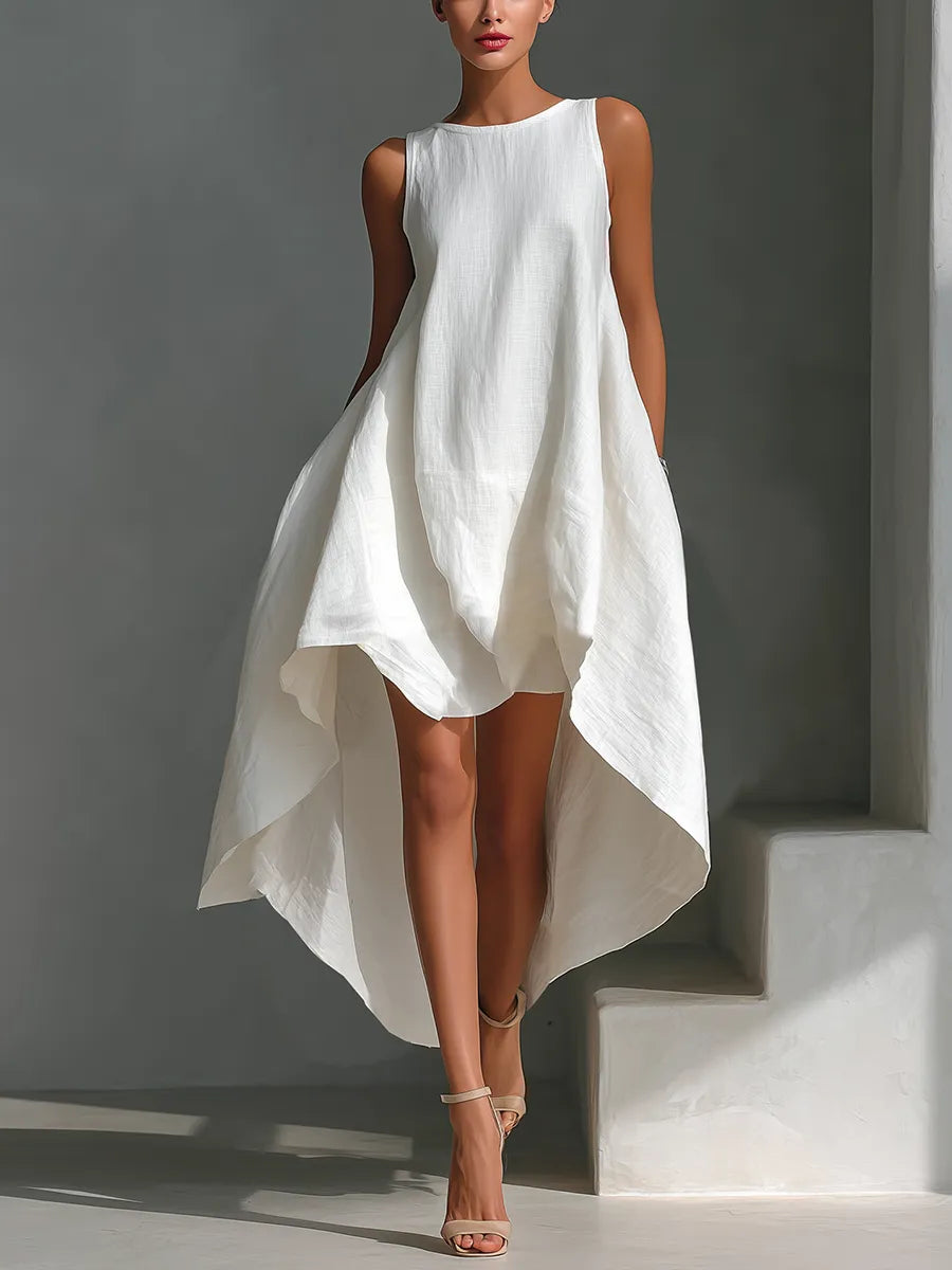 Vestido de Verano Midi Asimétrico Casual  y Sin Mangas