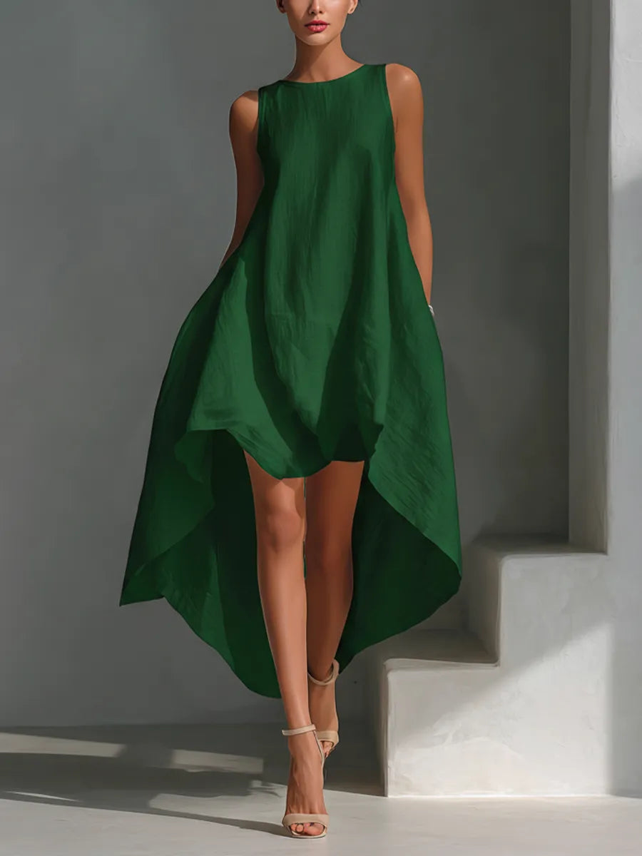 Vestido de Verano Midi Asimétrico Casual  y Sin Mangas