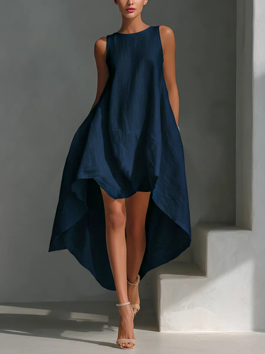 Vestido de Verano Midi Asimétrico Casual  y Sin Mangas