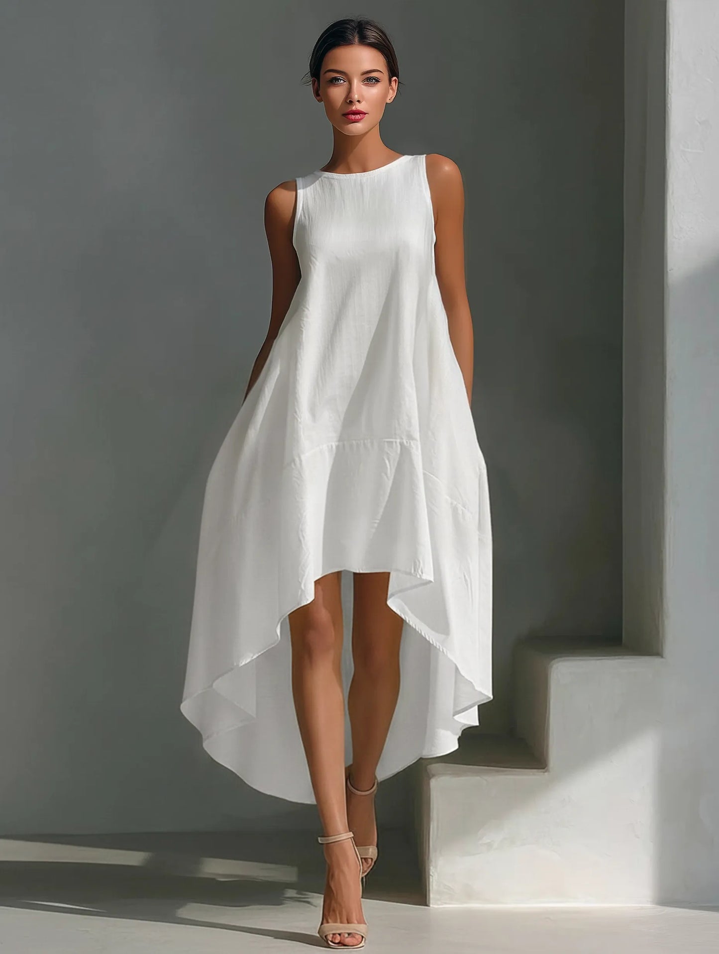 Vestido de Verano Midi Asimétrico Casual  y Sin Mangas