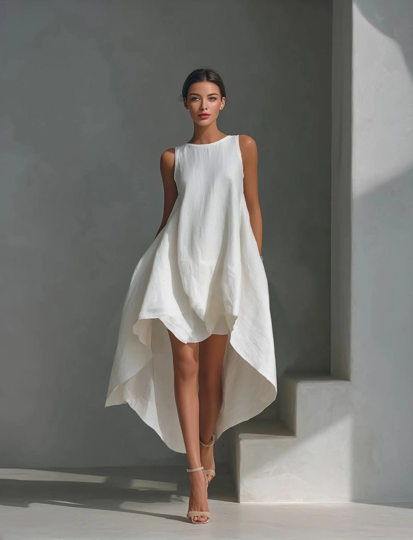 Vestido de Verano Midi Asimétrico Casual  y Sin Mangas