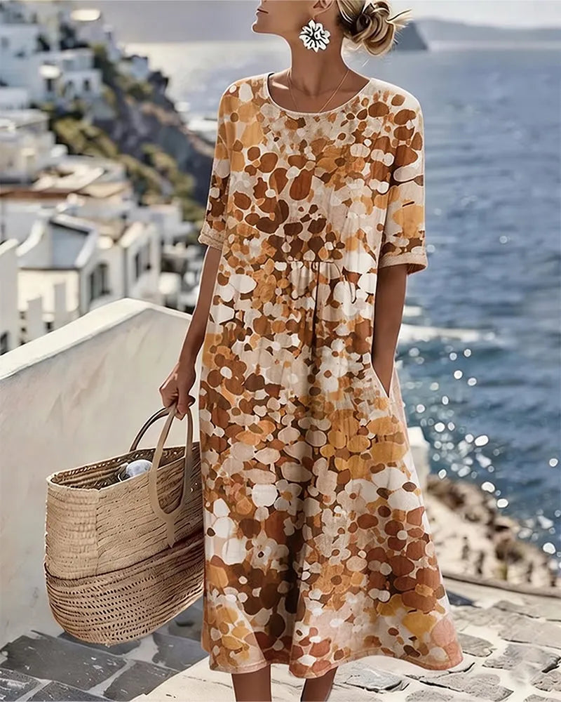 Vestido de Verano Midi Boho Casual Flores con Manga Corta