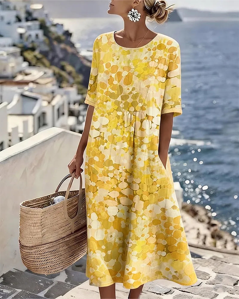 Vestido de Verano Midi Boho Casual Flores con Manga Corta