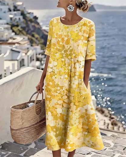 Vestido de Verano Midi Boho Casual Flores con Manga Corta