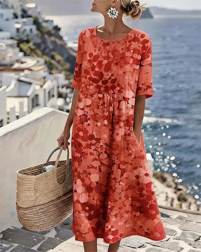 Vestido de Verano Midi Boho Casual Flores con Manga Corta