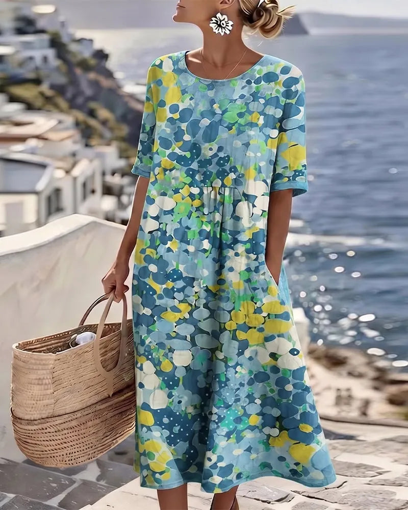 Vestido de Verano Midi Boho Casual Flores con Manga Corta