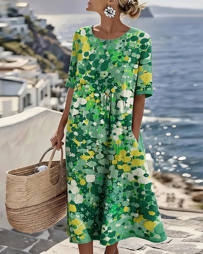 Vestido de Verano Midi Boho Casual Flores con Manga Corta