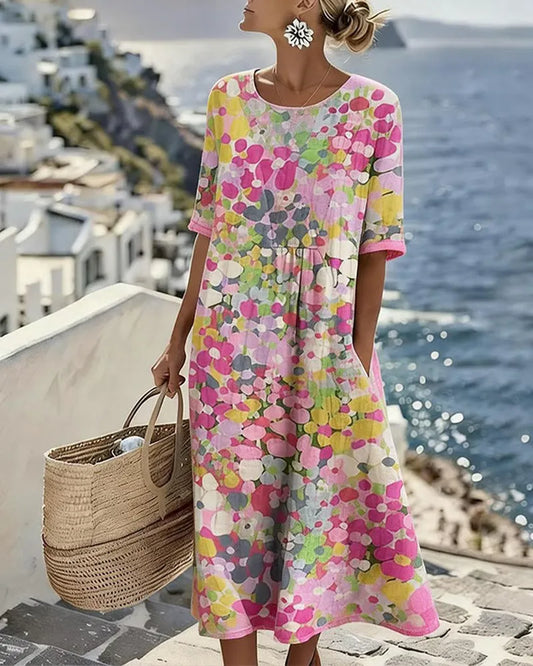 Vestido de Verano Midi Boho Casual Flores con Manga Corta