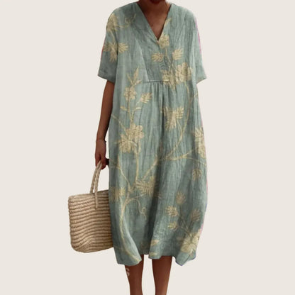 Vestido de Verano Midi Boho Casual con Flores y Manga Corta
