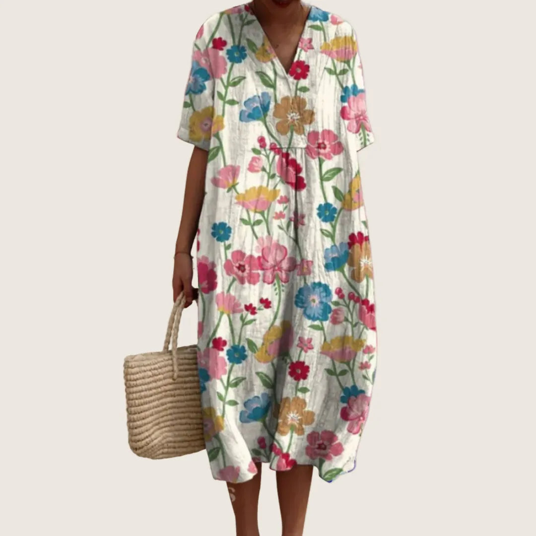 Vestido de Verano Midi Boho Casual con Flores y Manga Corta