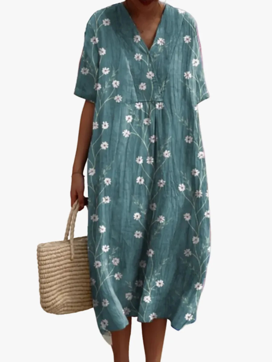 Vestido de Verano Midi Boho Casual con Flores y Manga Corta